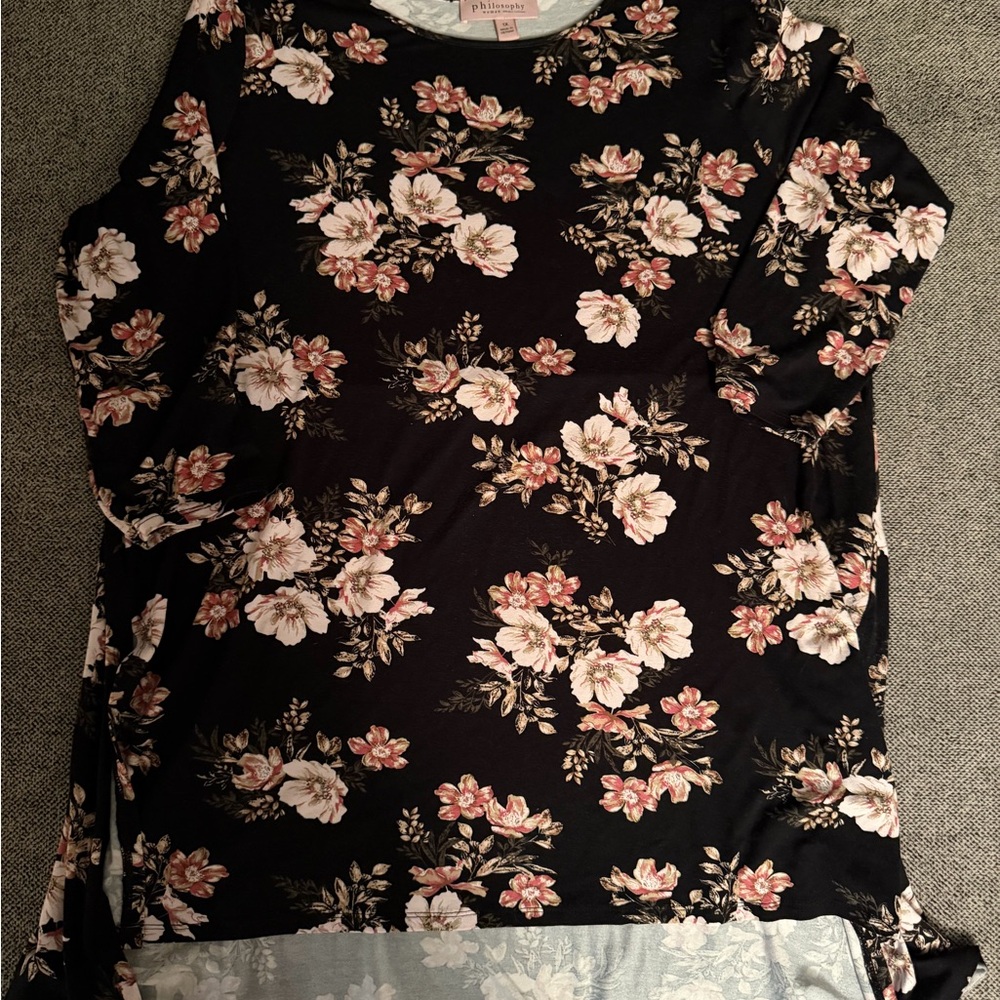Philosophy Black Floral Long Sleeve Top